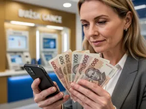 Zirytowany mężczyzna przed monitorem z błędem technicznym, ilustrujący problemy z obsługą programu Płatnik.